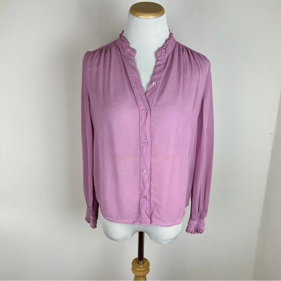 Aritzia Wilfred Button Down Chiffon Sheer Long Sleeve Top Shirt Size XXS - Picture 1 of 5